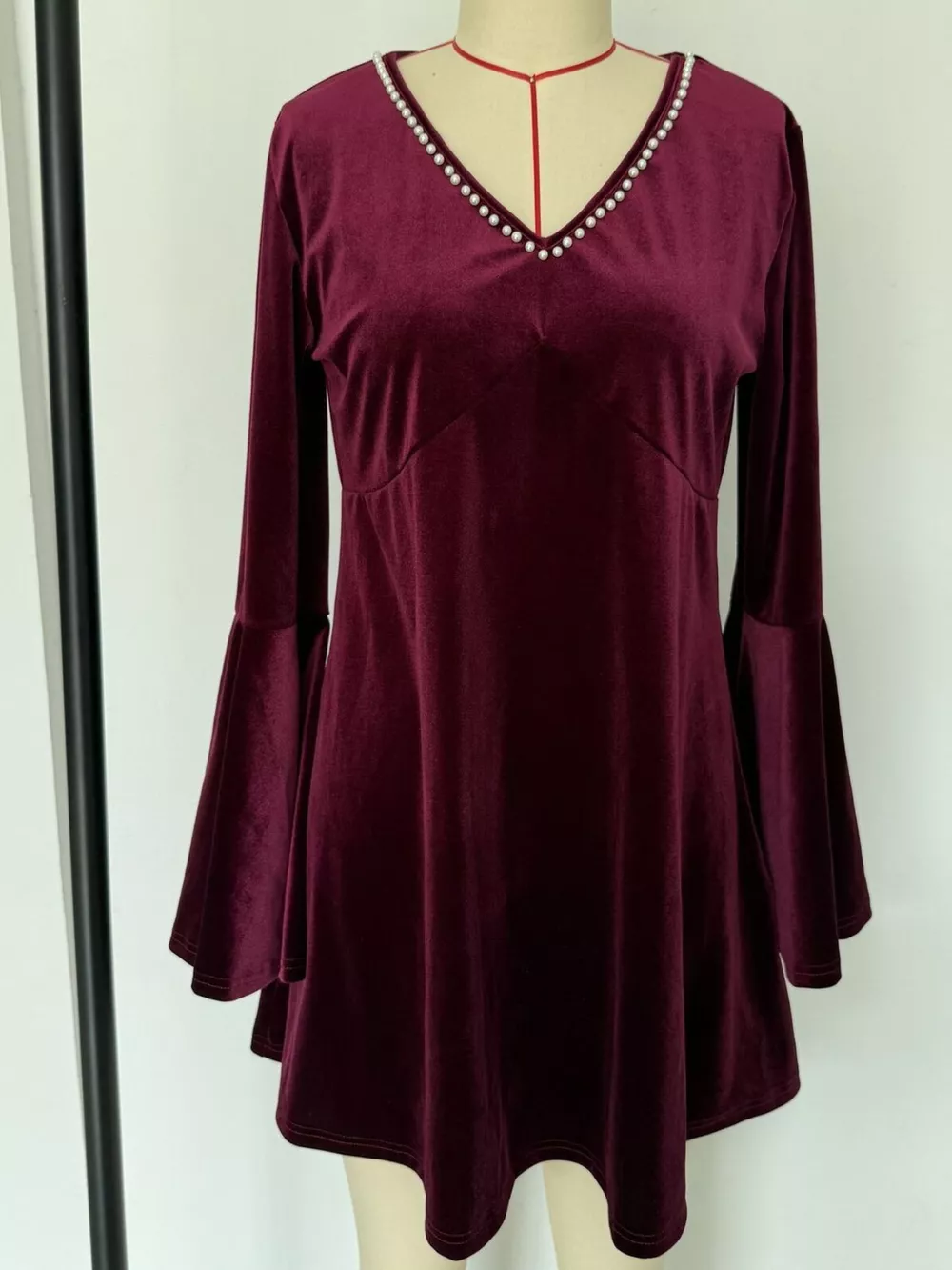 Velvet Flare Sleeve Mini Dress, image 5