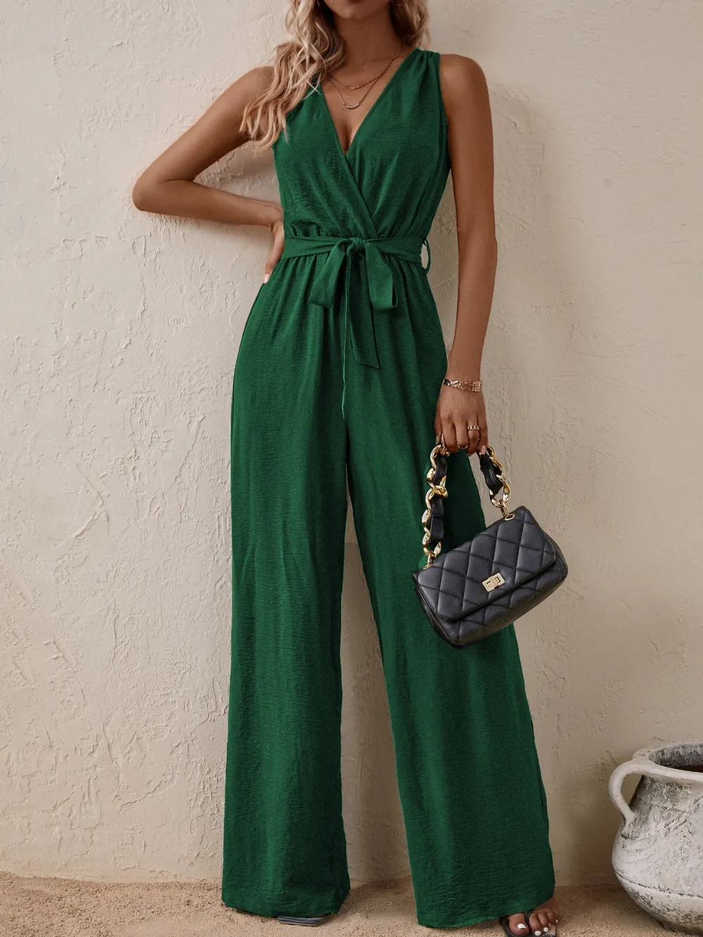 Tied Surplice Sleeveless Wide Leg Jumpsuit, image 14