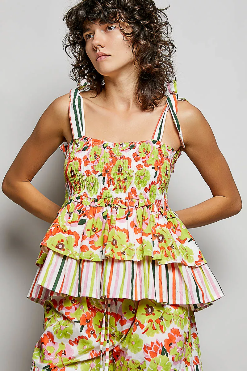 Floral Smocked Ruffled Cami with Tie Shoulder Straps, image 4