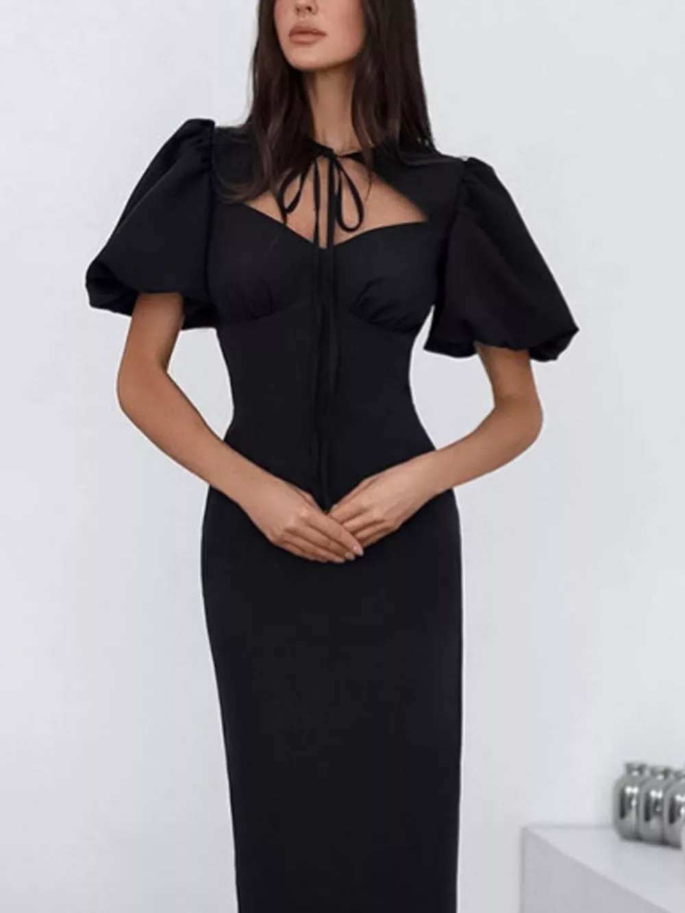 Cutout Front Puff Sleeve Dress, image 6