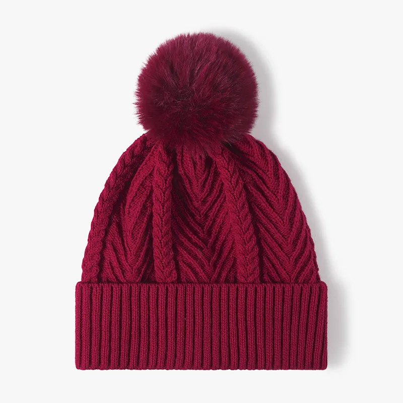 Cable Knit Solid Color Hat with Pompom, image 6