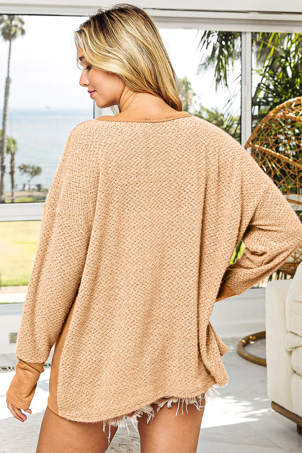 Thumb Opening Long Sleeve Top with Kangaroo Pocket, image 2