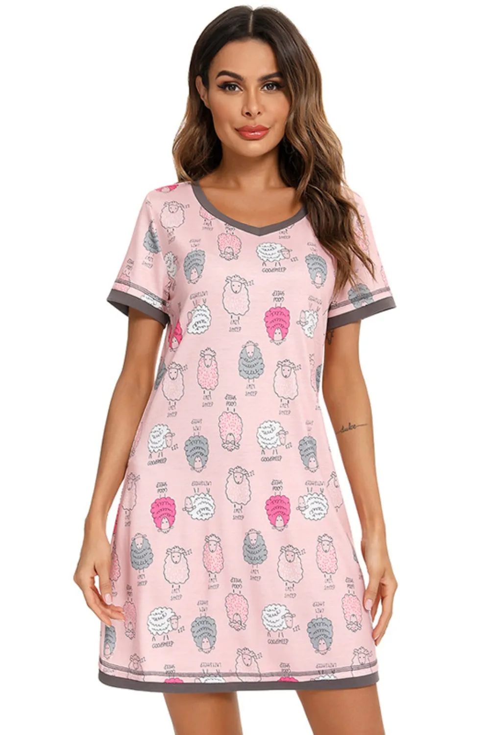Contrast Trim Short Sleeve Lounge Dress, image 15