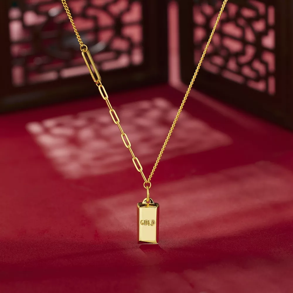 18K Gold-Plated Bar Pendant Necklace, image 2