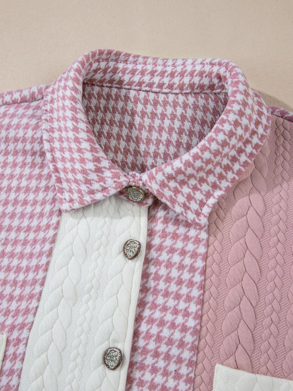 Button Down Houndstooth Color Block Shacket, image 9