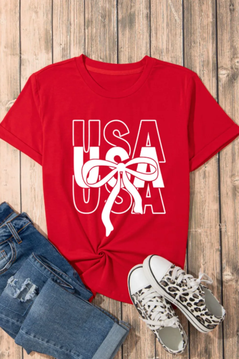 Patriotic USA Bow Graphic T-Shirt, image 6