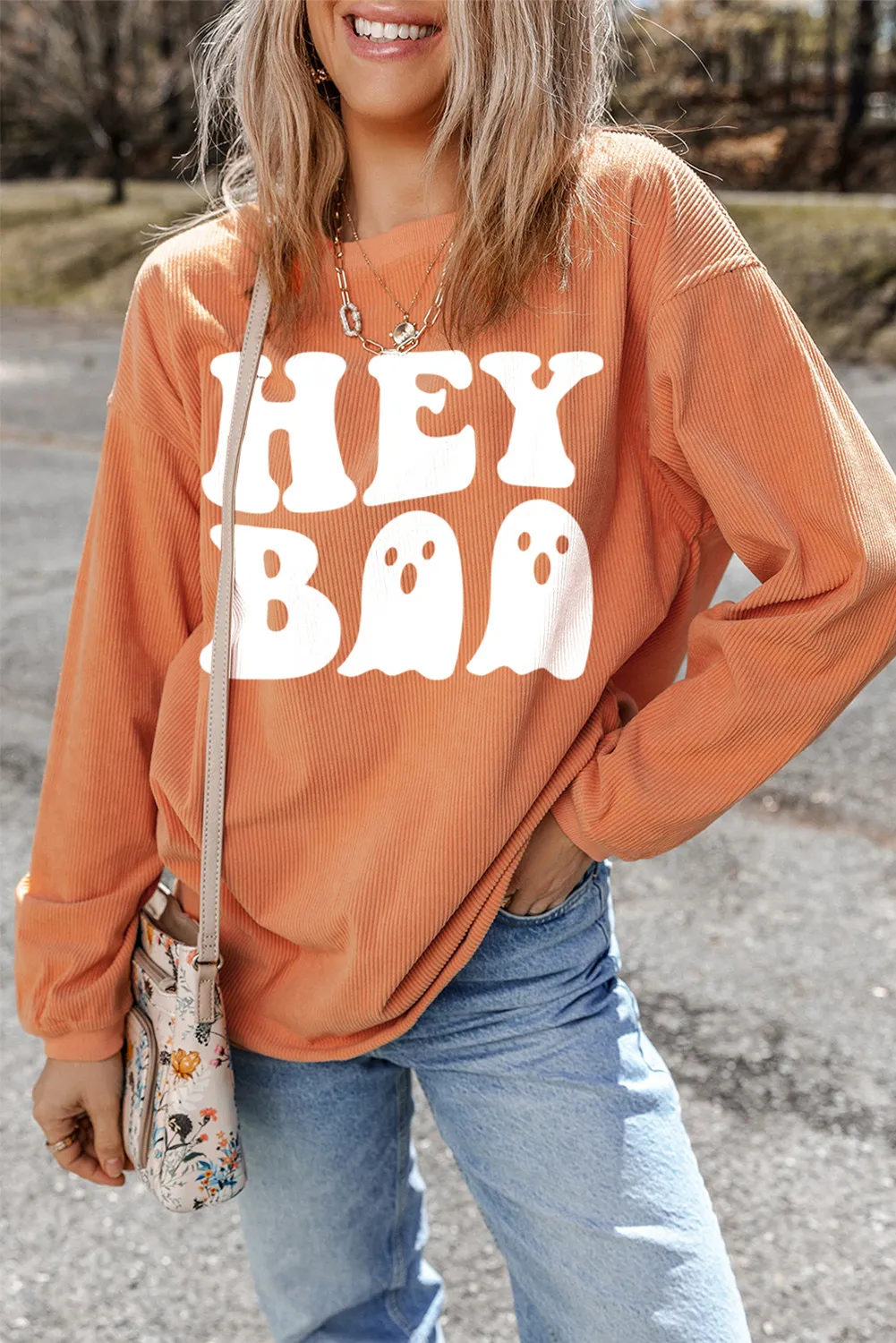 Letter Graphic Round Neck Long Sleeve Sweatshirt, image 3