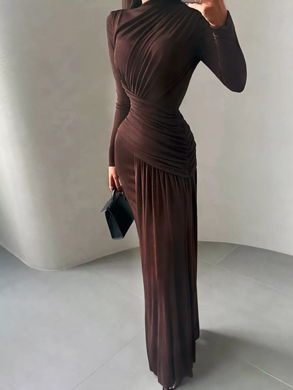 Ruched Long Sleeve Maxi Dress, image 7
