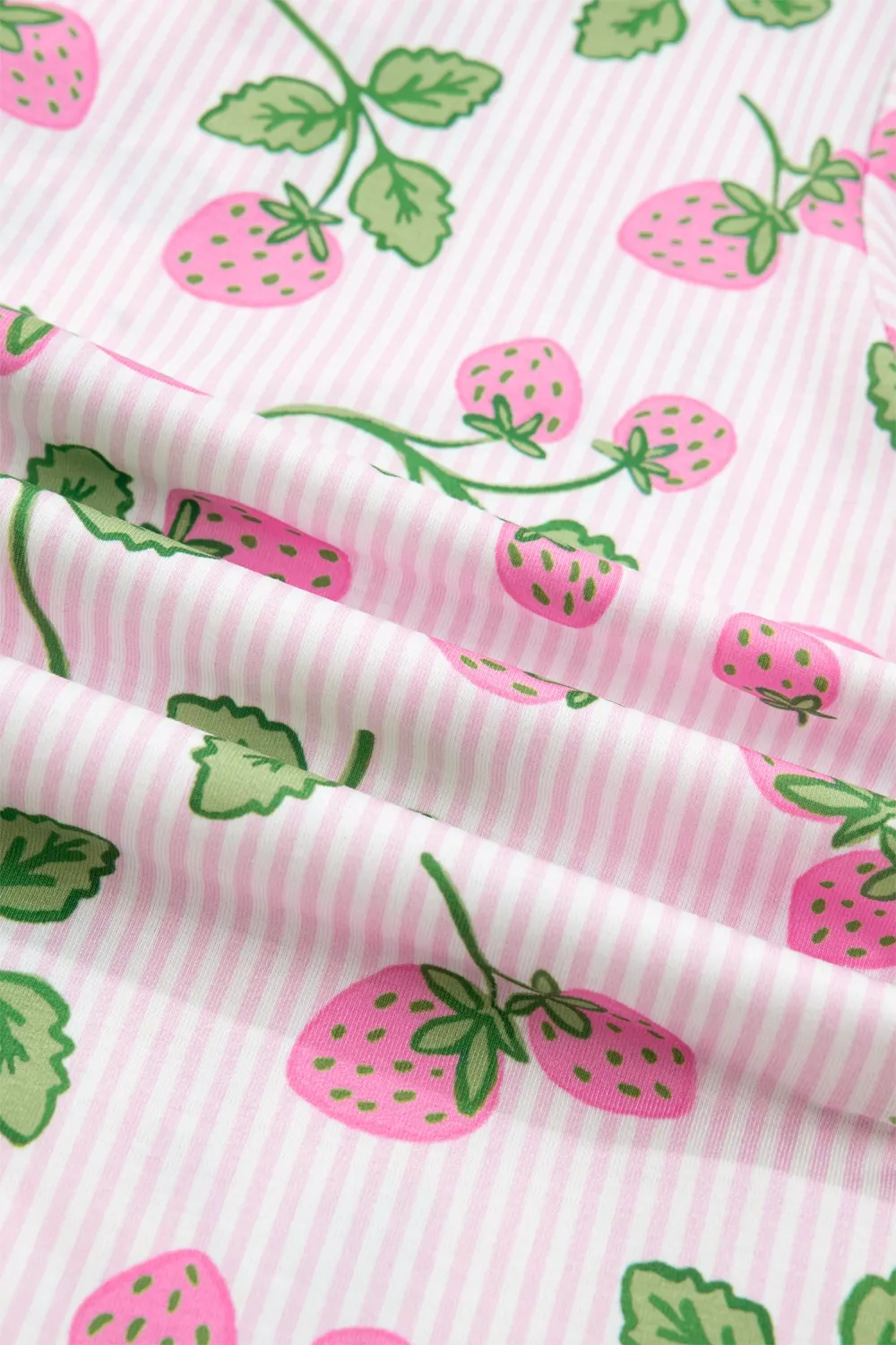 Striped Strawberry Print Lapel Shirt Drawstring Shorts 2pcs Pajama Set, image 11