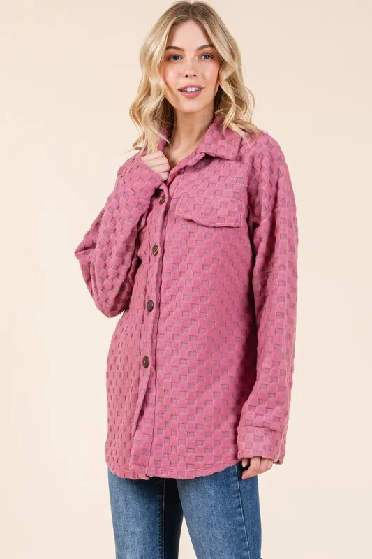 Checkered Button Down Dropped Shoulder Shacket, image 3