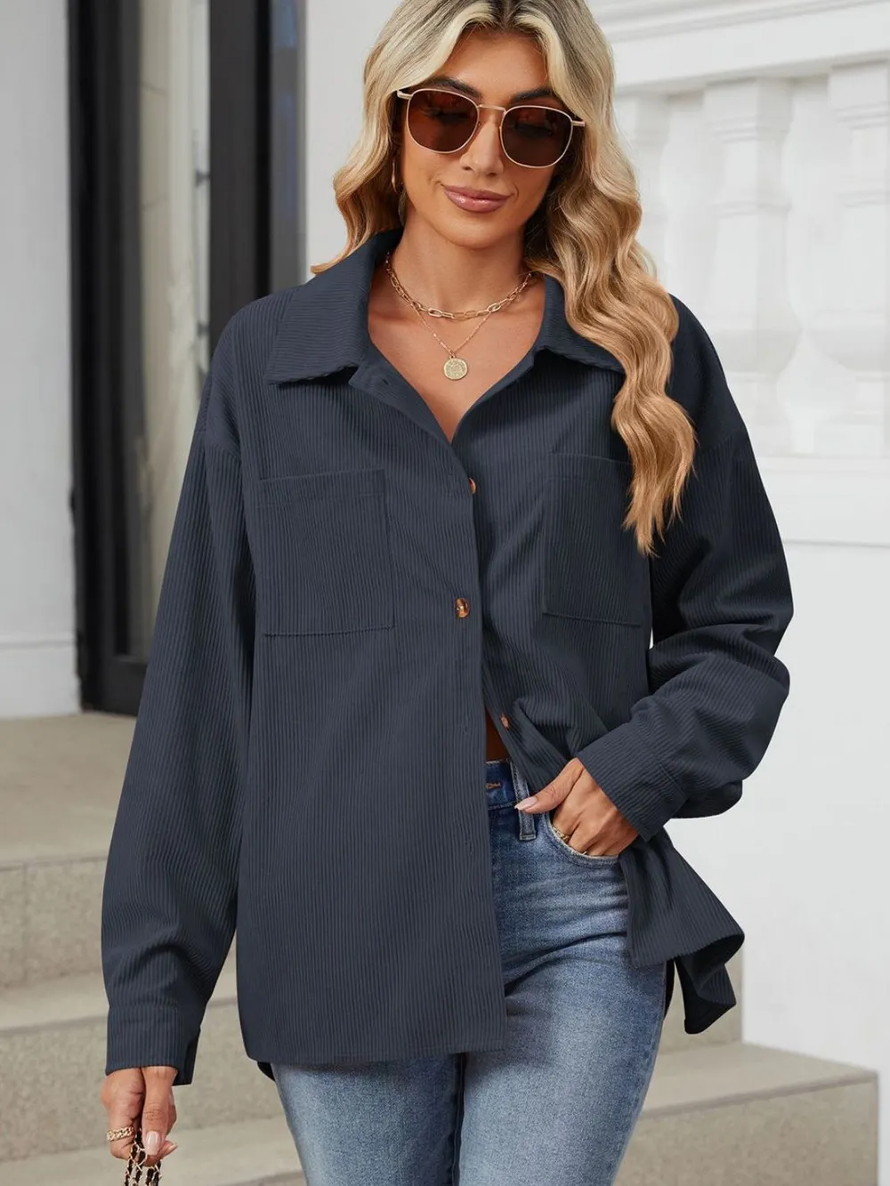 Button Up Dropped Shoulder Long Sleeve Outerwear, image 27