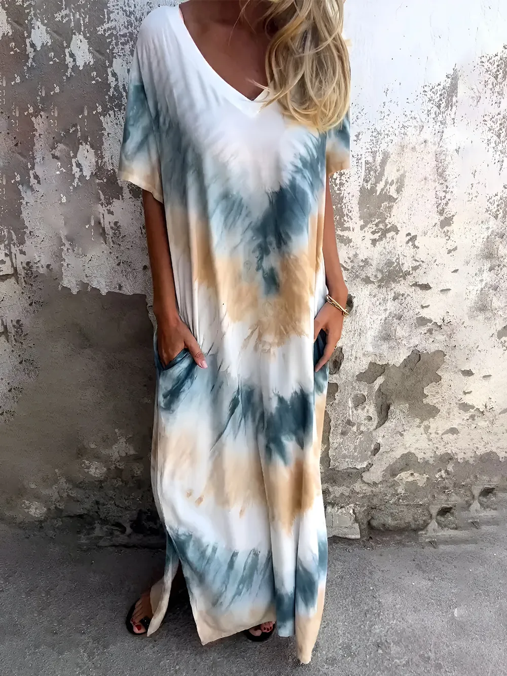 Full Size Pocketed Tie-Dye Short Sleeve Dress, image 10
