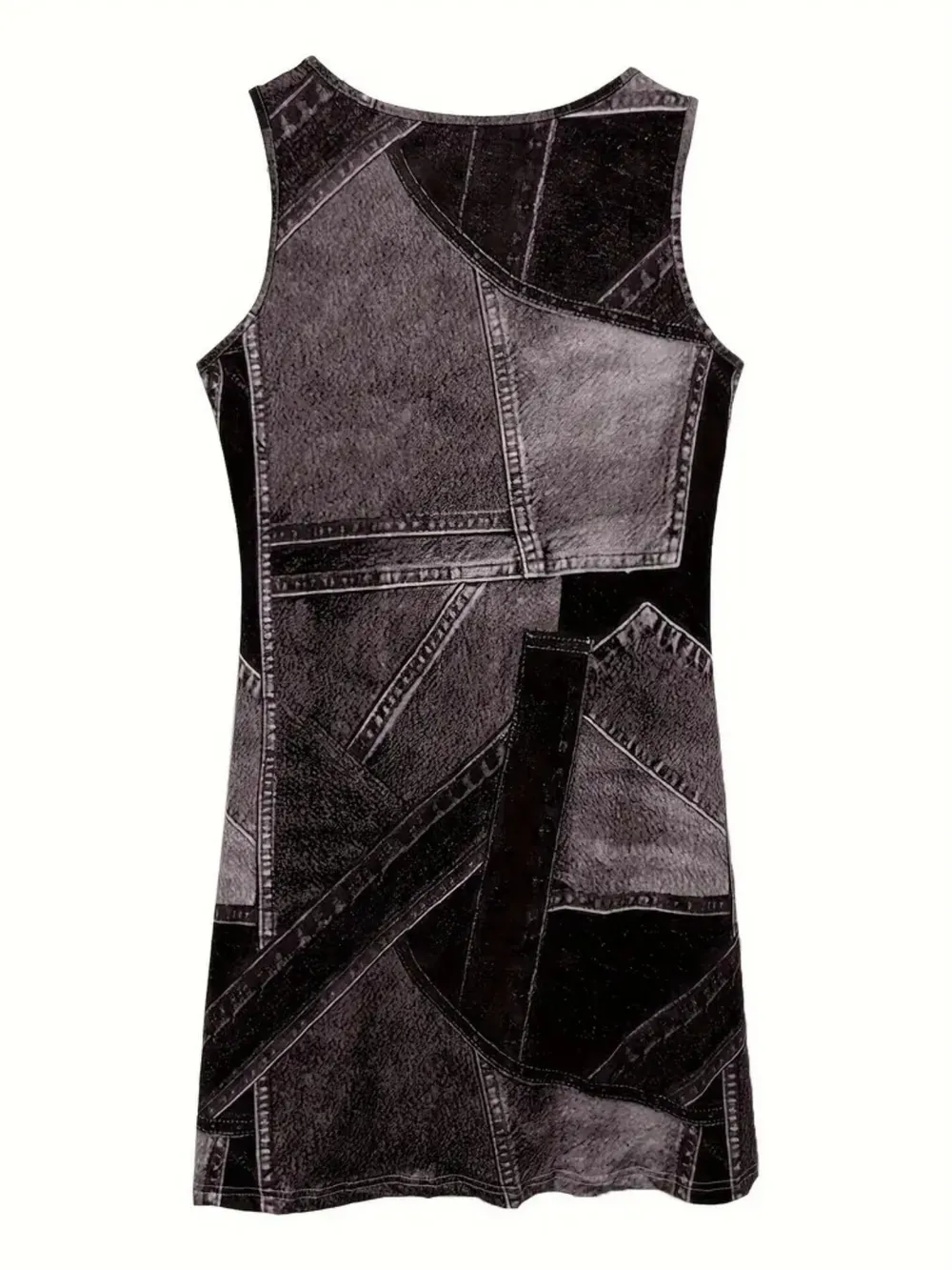 Patchwork Scoop Neck Denim Tank Dress, image 5