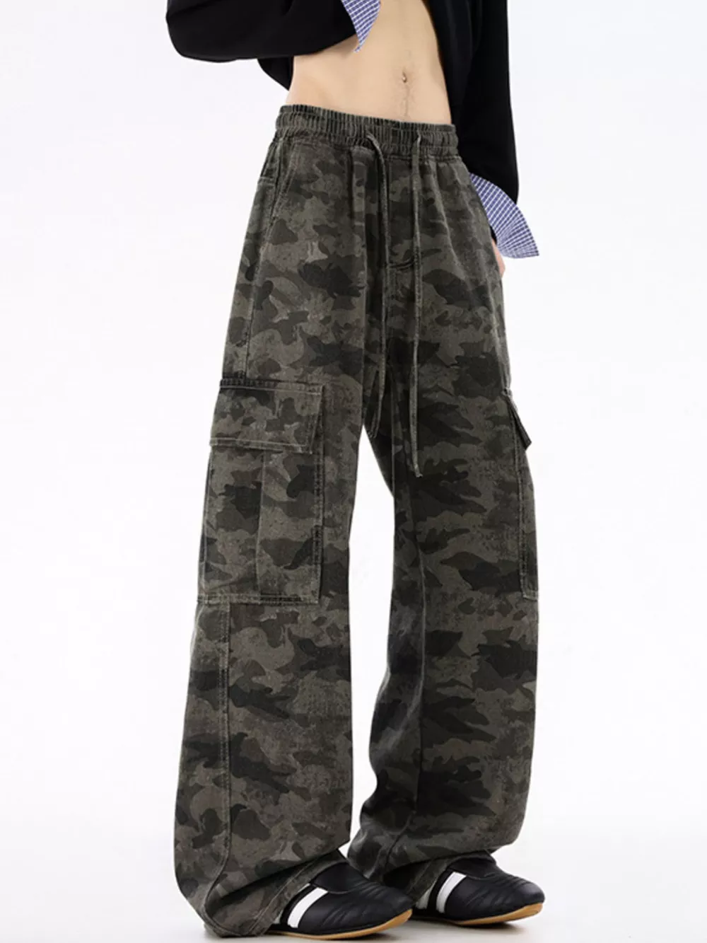Men's Plus Size Drawstring Camouflage Wide Leg Pants, image 4