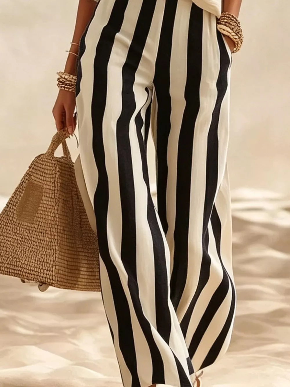 Full Size Striped Half Sleeve Top and Pants Set Plus Size, image 6