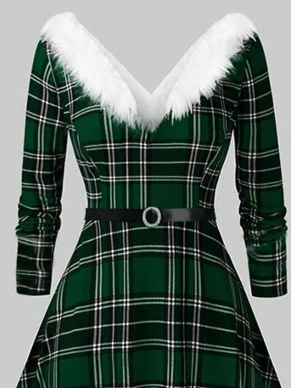 Fuzzy Trim Long Sleeve Christmas Dress, image 5