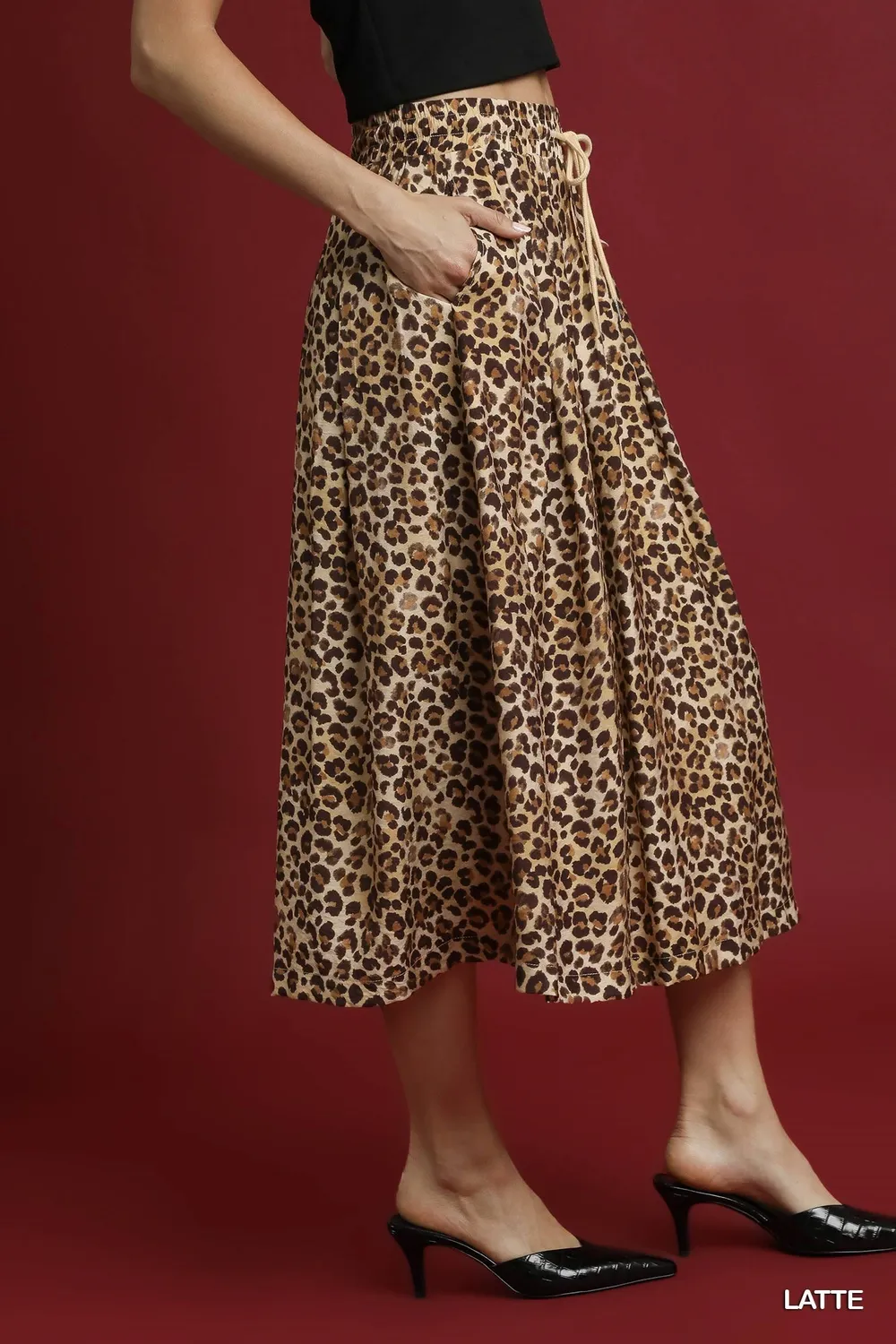 Drawstring Leopard Midi Skirt, image 3