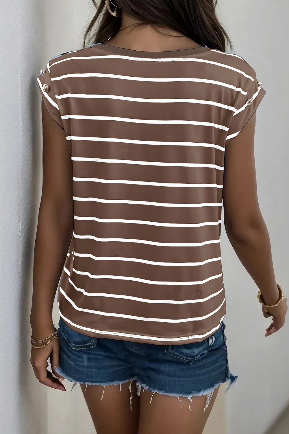 Decorative Button Round Neck T-Shirt, image 17