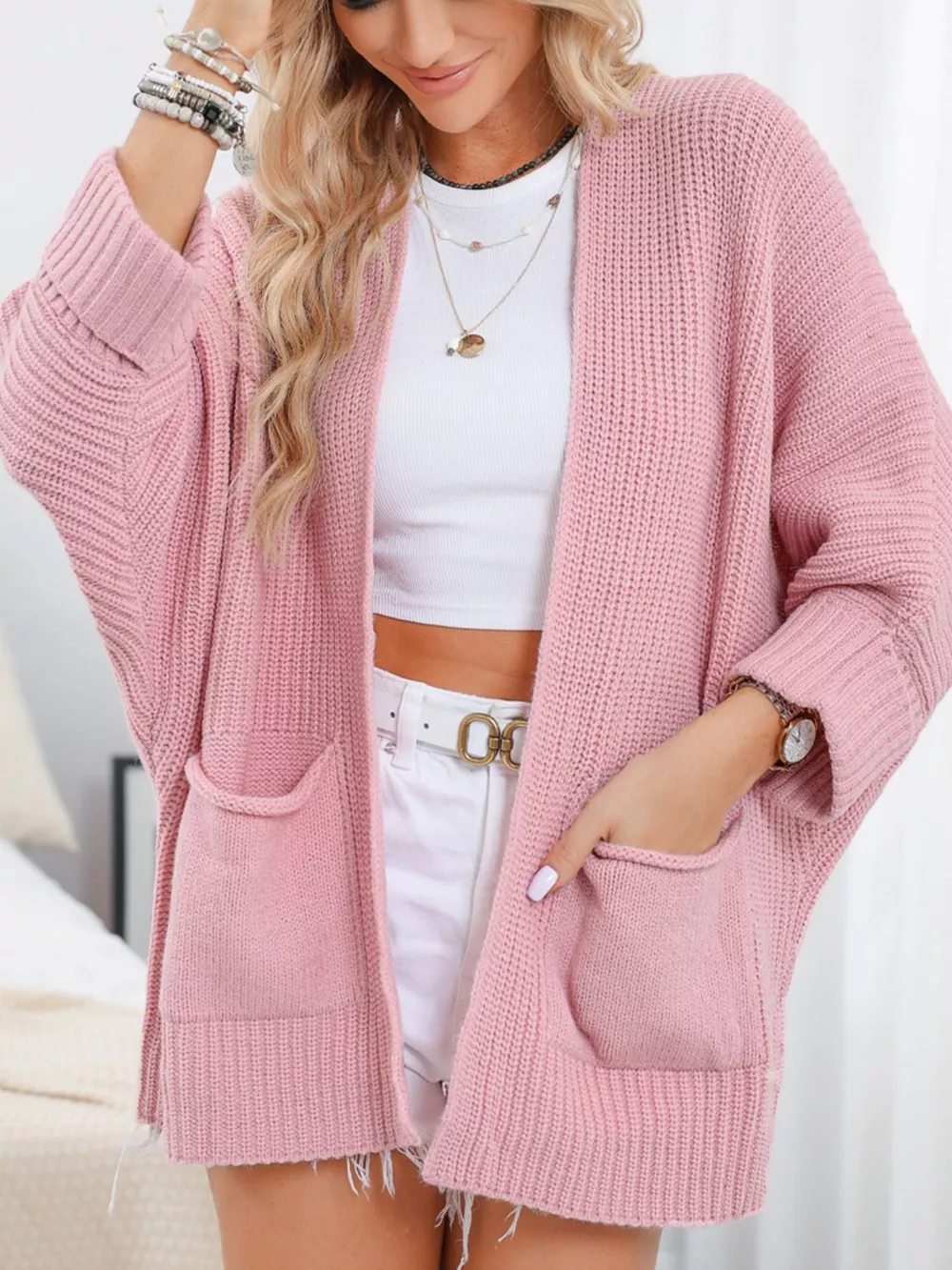 Chunky Knit Open Front Cardigan, image 4