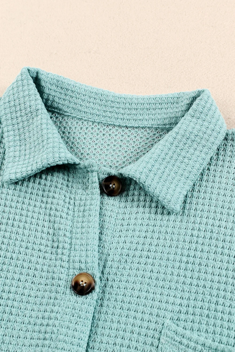 Waffle-Knit Collared Neck Long Sleeve Shirt, image 22