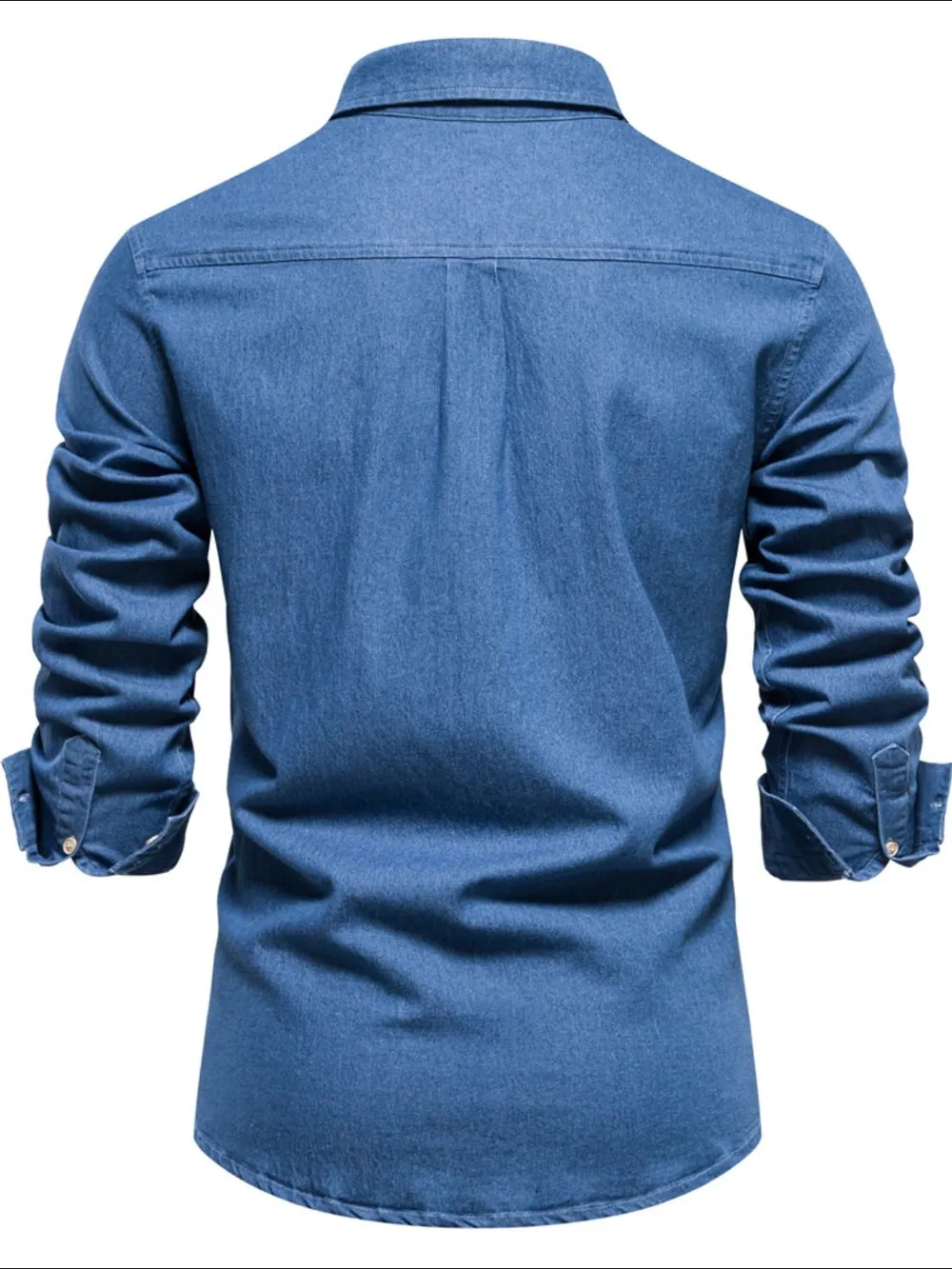 Men's Button-Down Denim Shirt with Chest Pocket, image 3