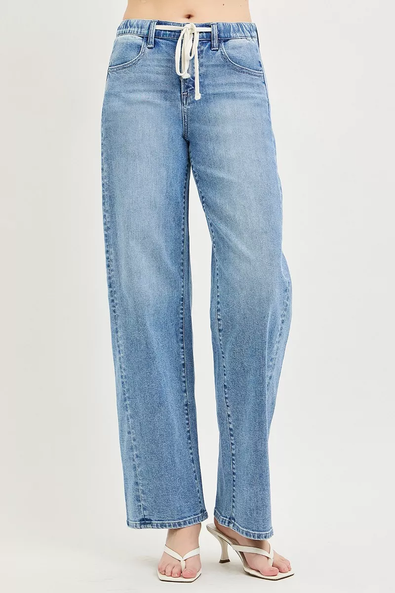 Relaxed Fit Drawstring Waist Jeans, image 2