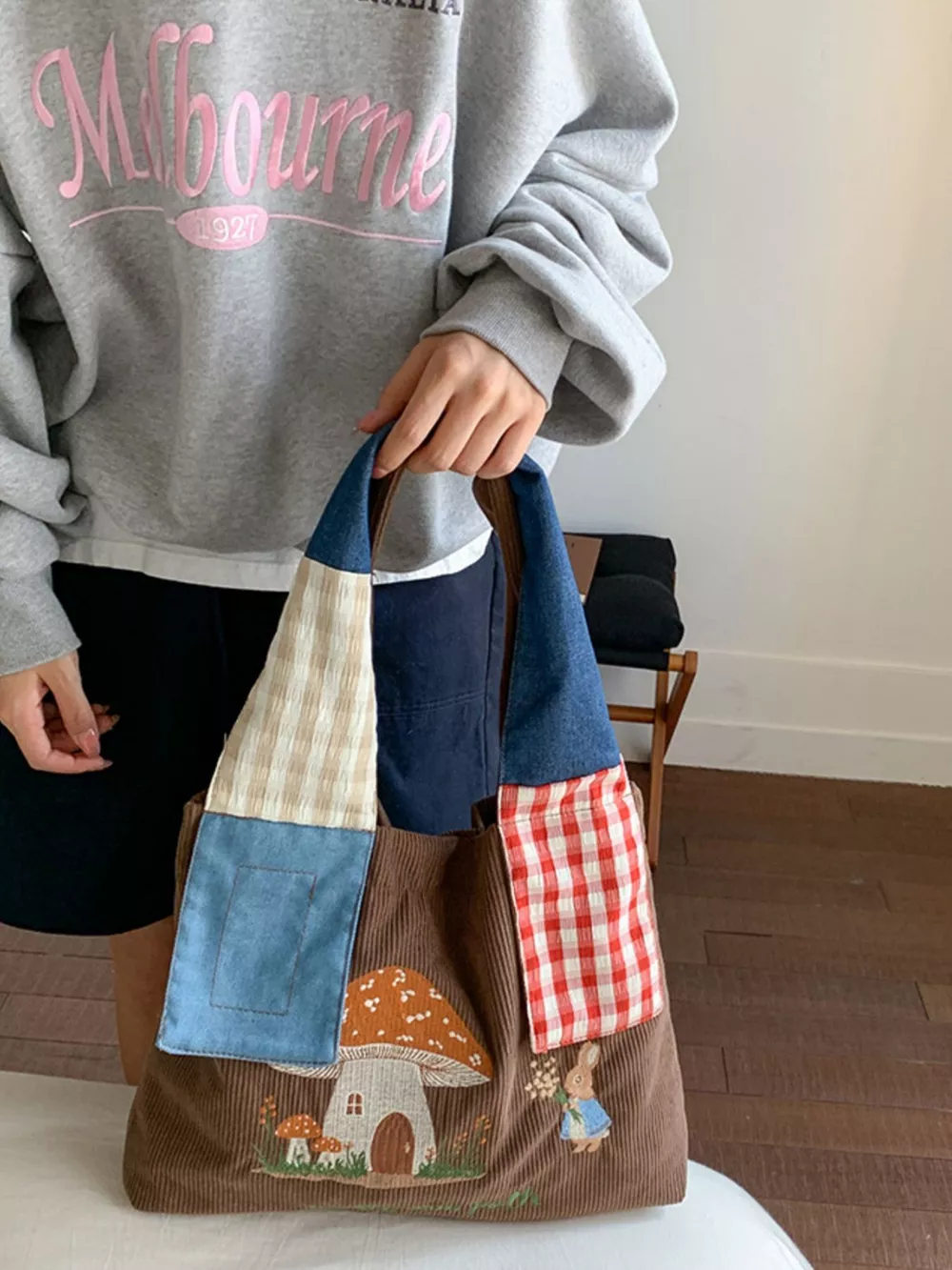 Mushroom Corduroy Tote Bag, image 10