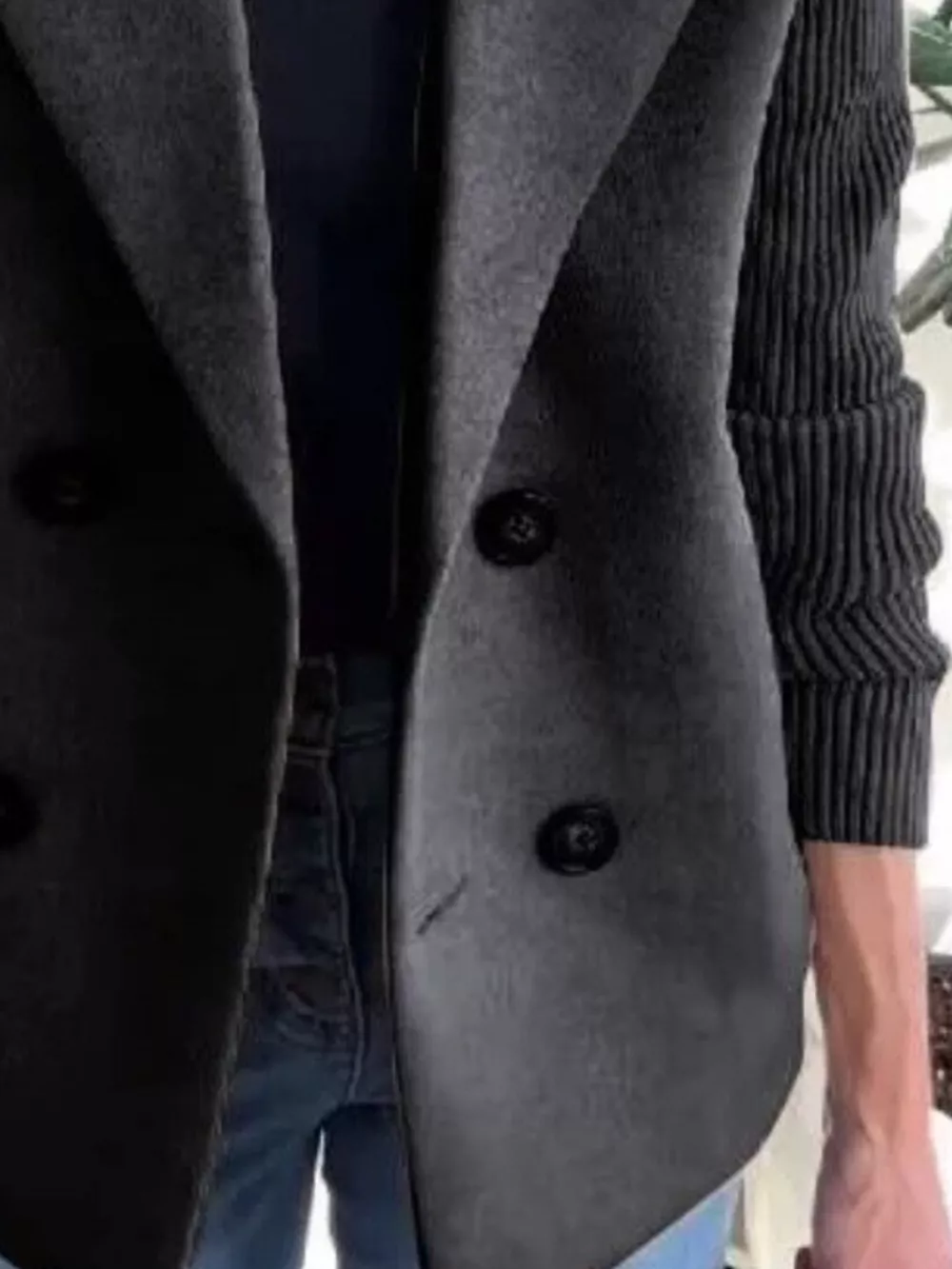 Full Size Knitted Sleeve Wool Blend Double-Breasted Blazer Plus Size, image 11