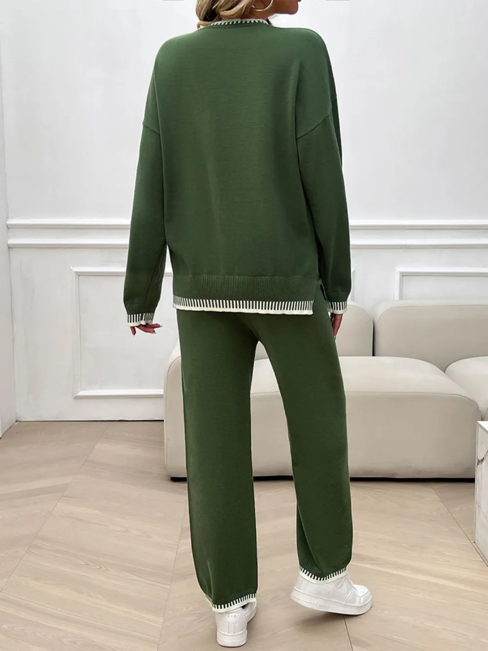 Round Neck Dropped Shoulder Top and Pants Sweater Set, image 14