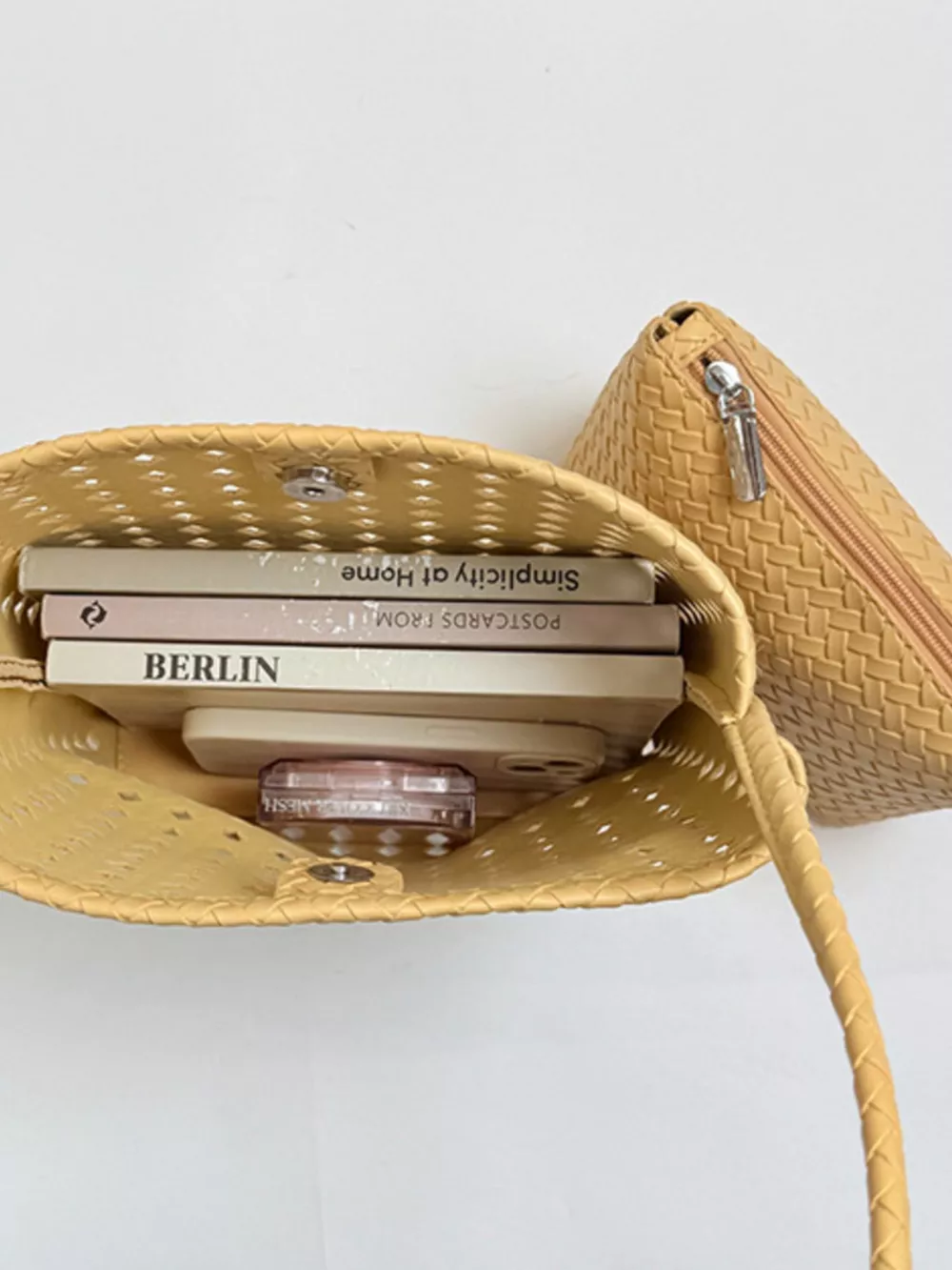 Woven Leather Handbag with Matching Pouch, image 10