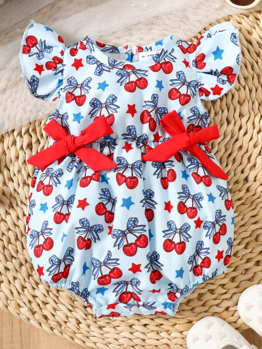 Children's Cherry Print Ruffle Sleeve One-Piece