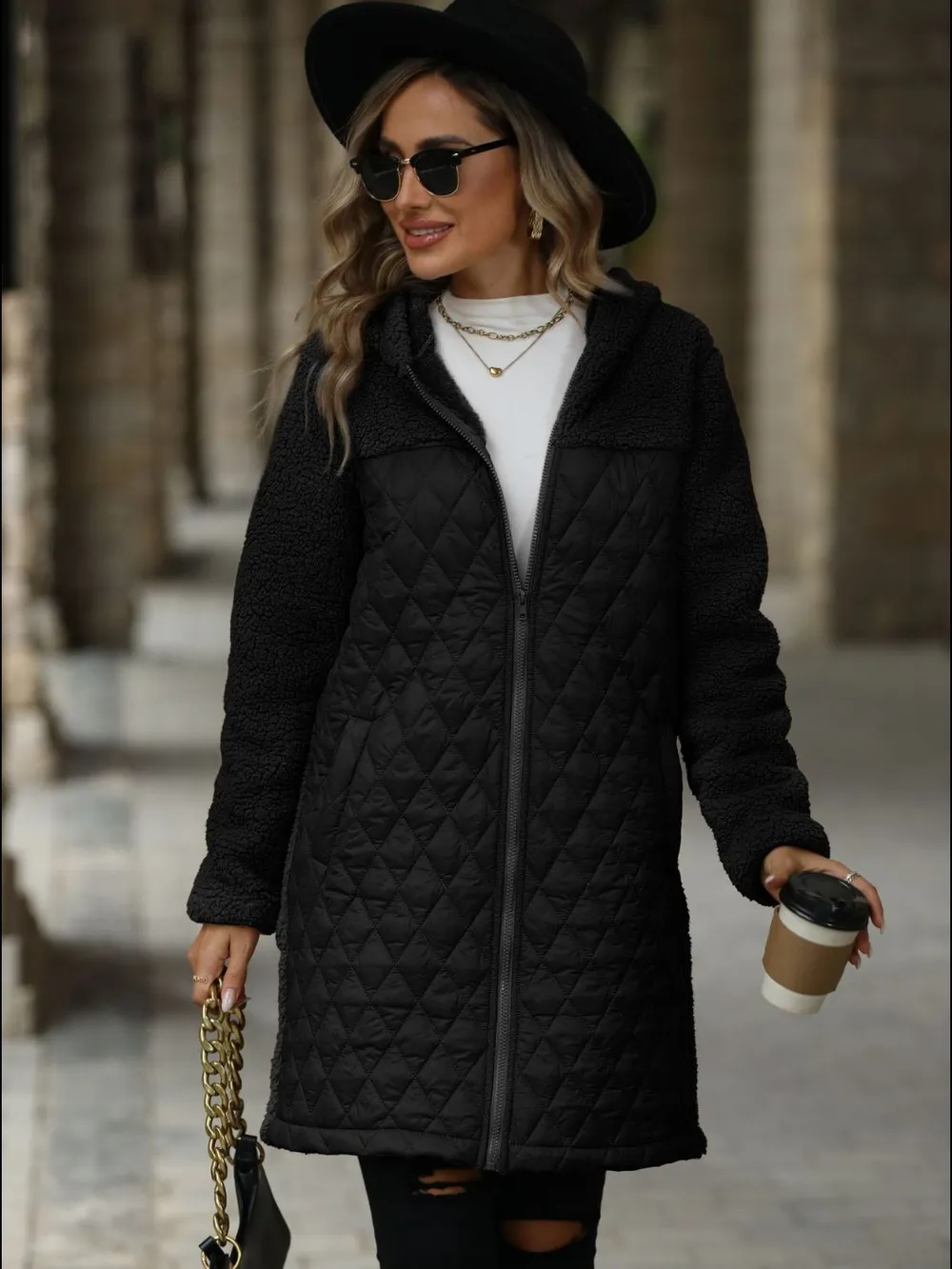 Texture Zip Up Long Sleeve Hooded Coat, image 11
