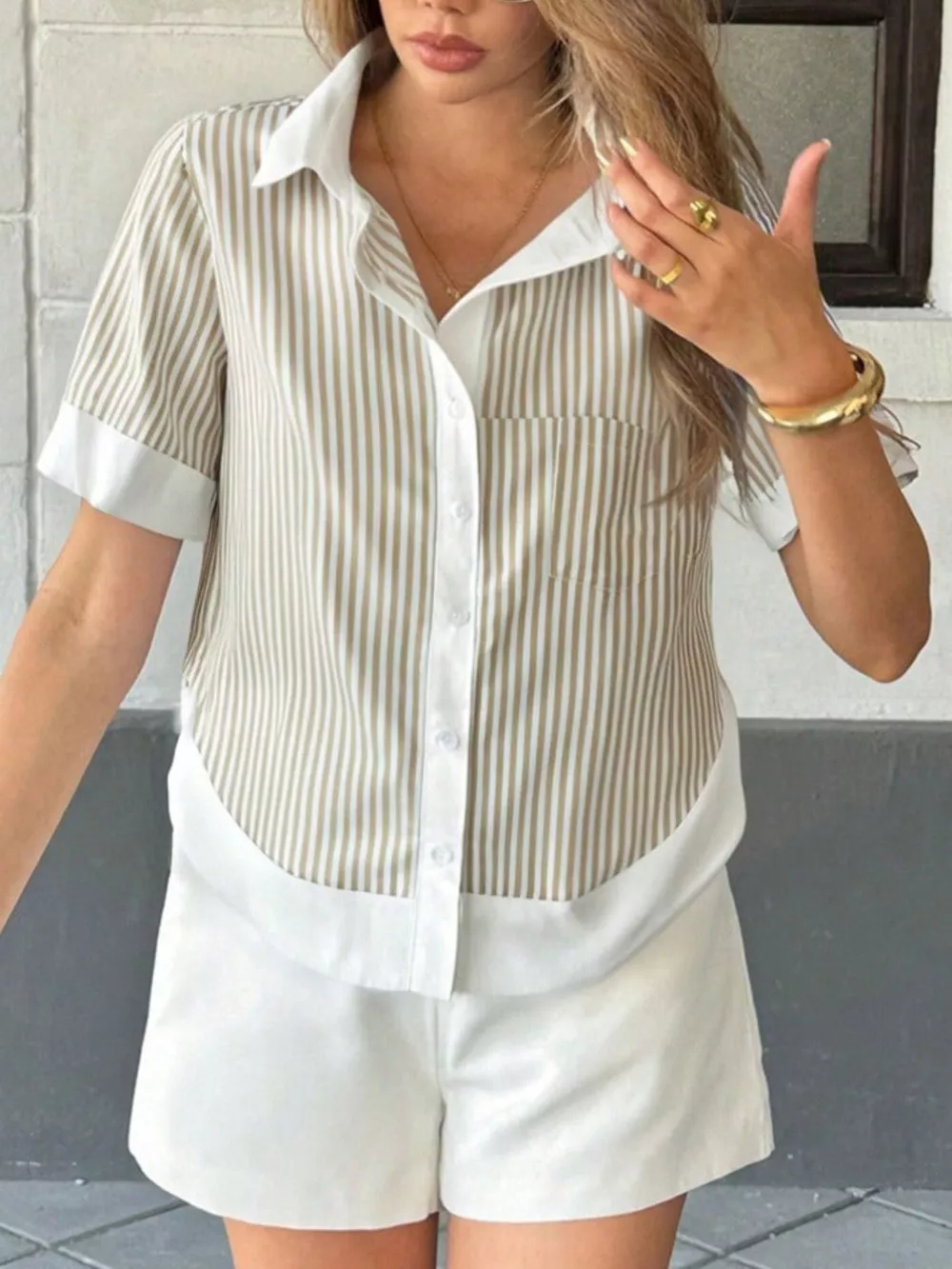 Striped Button-Down Short Sleeve Shirt, image 15