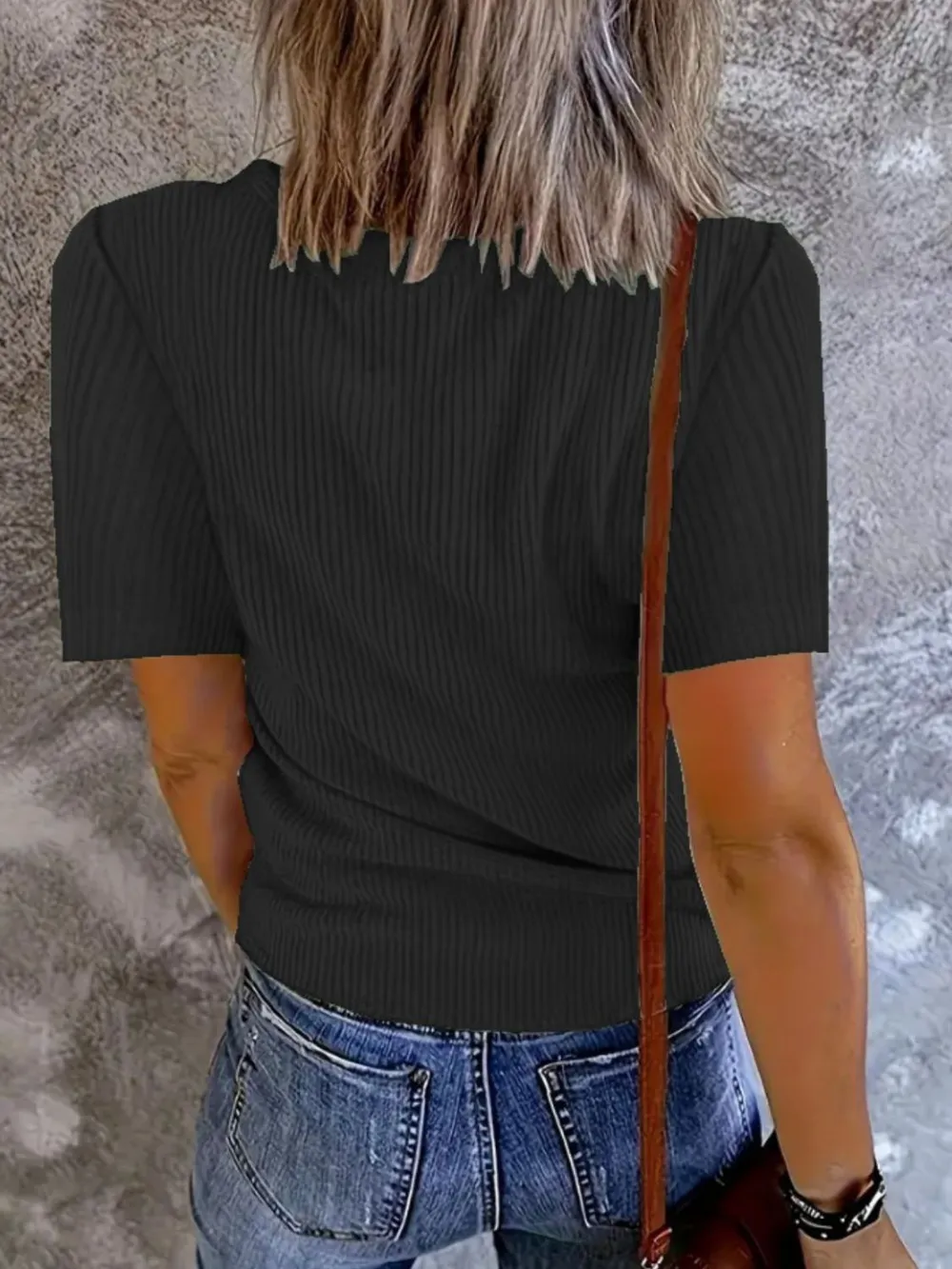 Solid V-Neck Short Sleeve T-Shirt, image 6