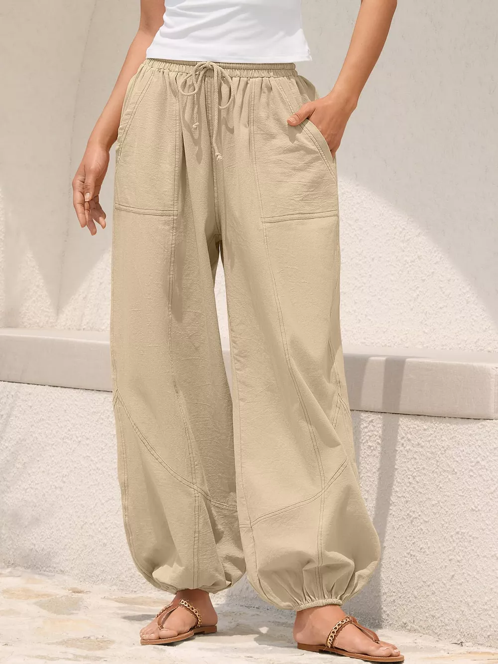 Casual Loose Fit Drawstring Waist Harem Joggers, image 5