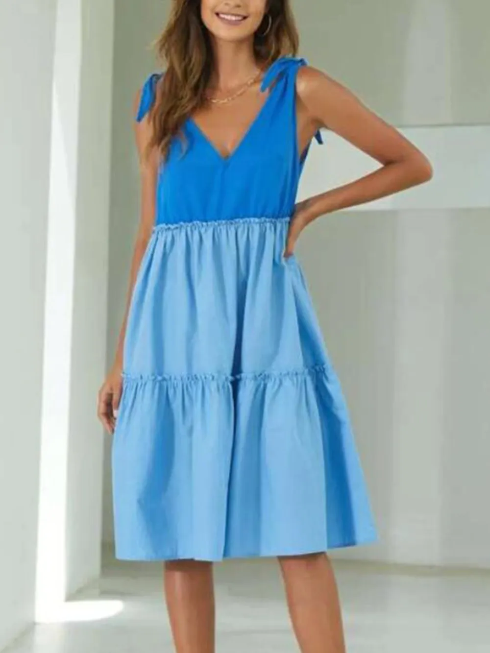 Colorblock Tiered Midi Tank Dress, image 6
