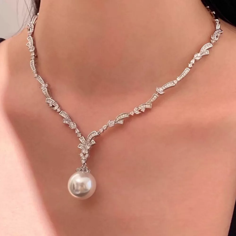 Zircon Pearl Pendant Necklace, image 3