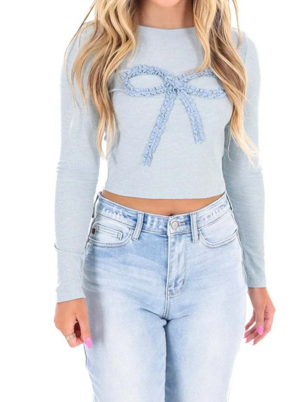 Bow Long Sleeve Fitted T-Shirt, image 10