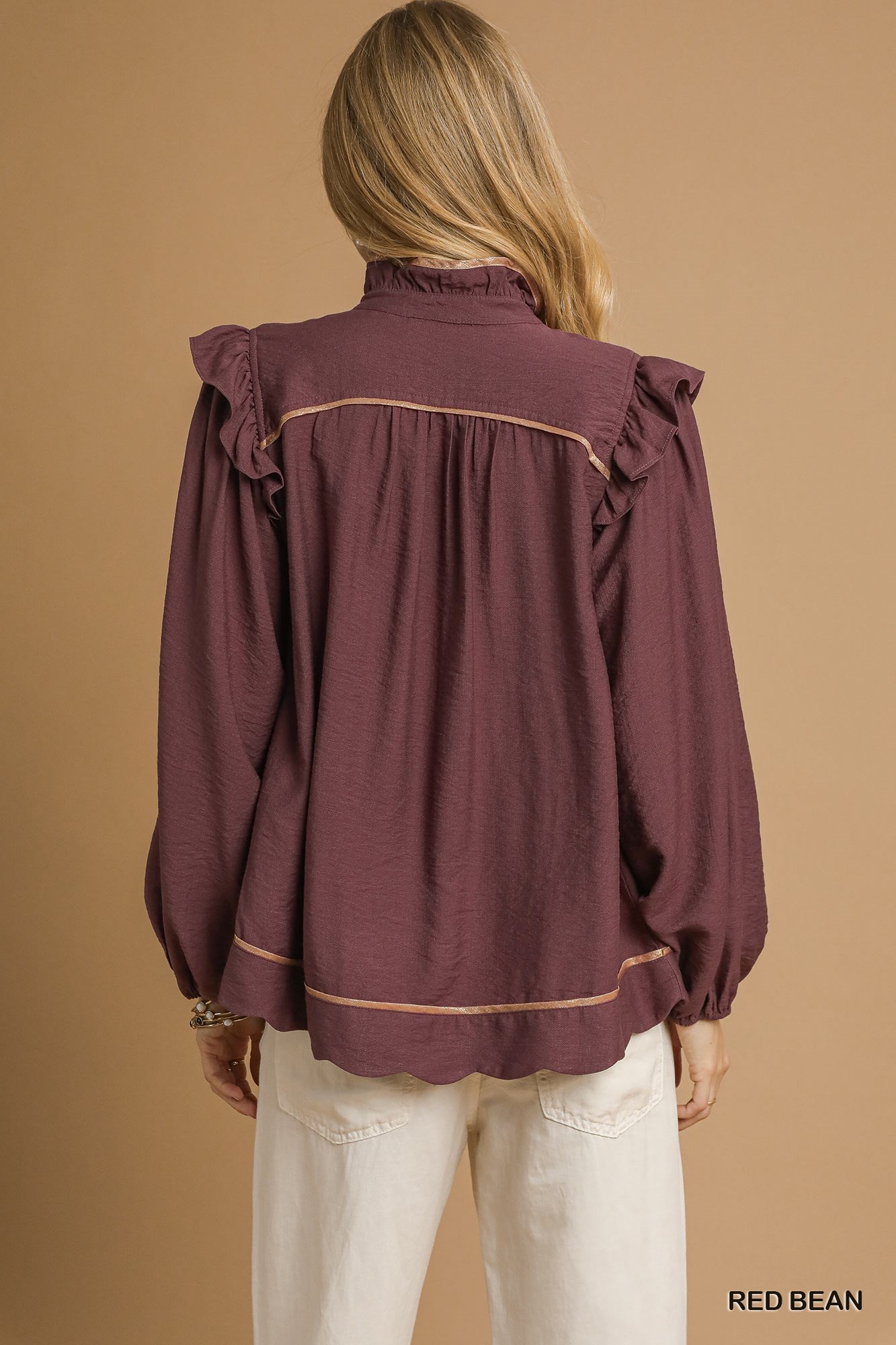 Ruffle Shoulder Long Sleeve Blouse, image 2