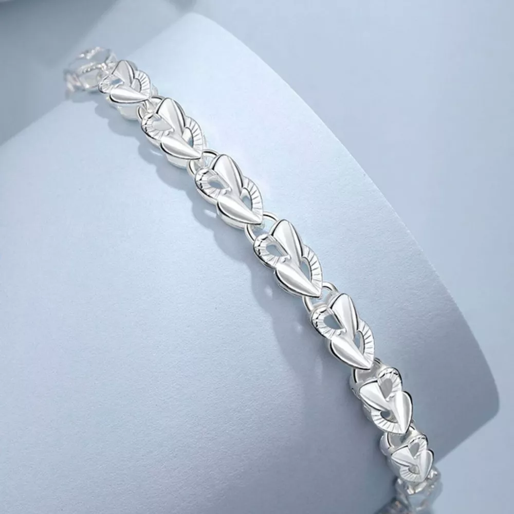 925 Sterling Silver Heart Link Bracelet
