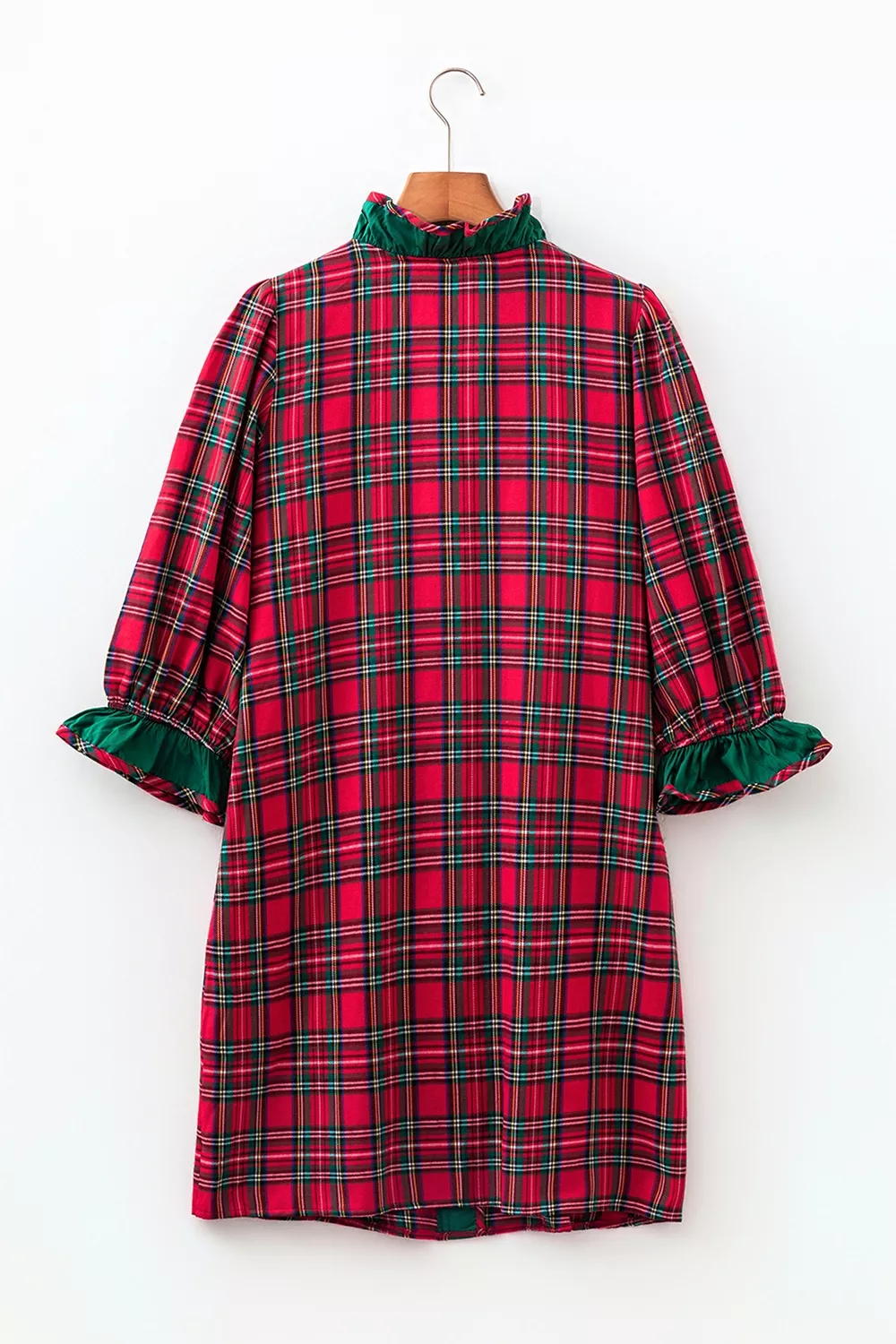 Plaid Ruffle Cuff Button Front Pocket Mini Dress, image 11