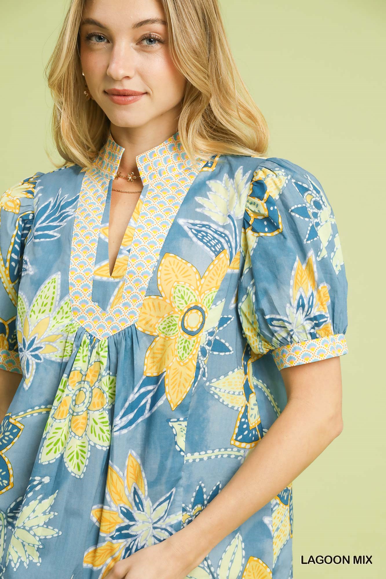 Mixed Abstract Print Puff Sleeve Blouse, image 5