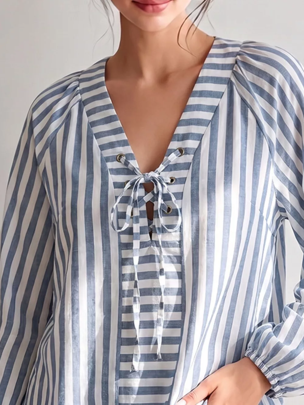 Striped Tie Front Long Sleeve Blouse, image 3