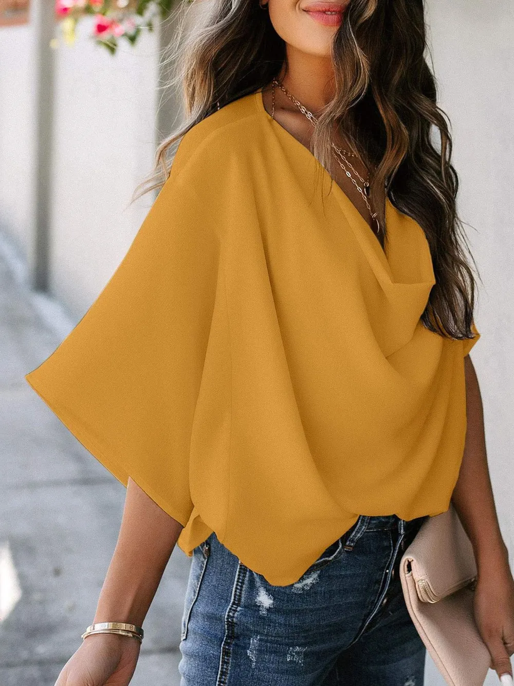 Full Size Ruched Three-Quarter Sleeve Blouse Plus Size, image 21