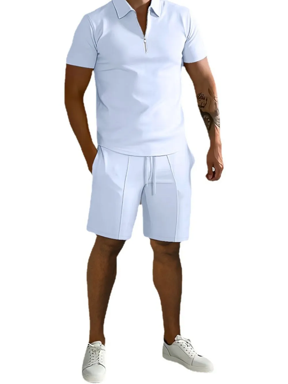Men's Full Size Collared Neck Short Sleeve Top and Shorts Set Plus Size, image 5
