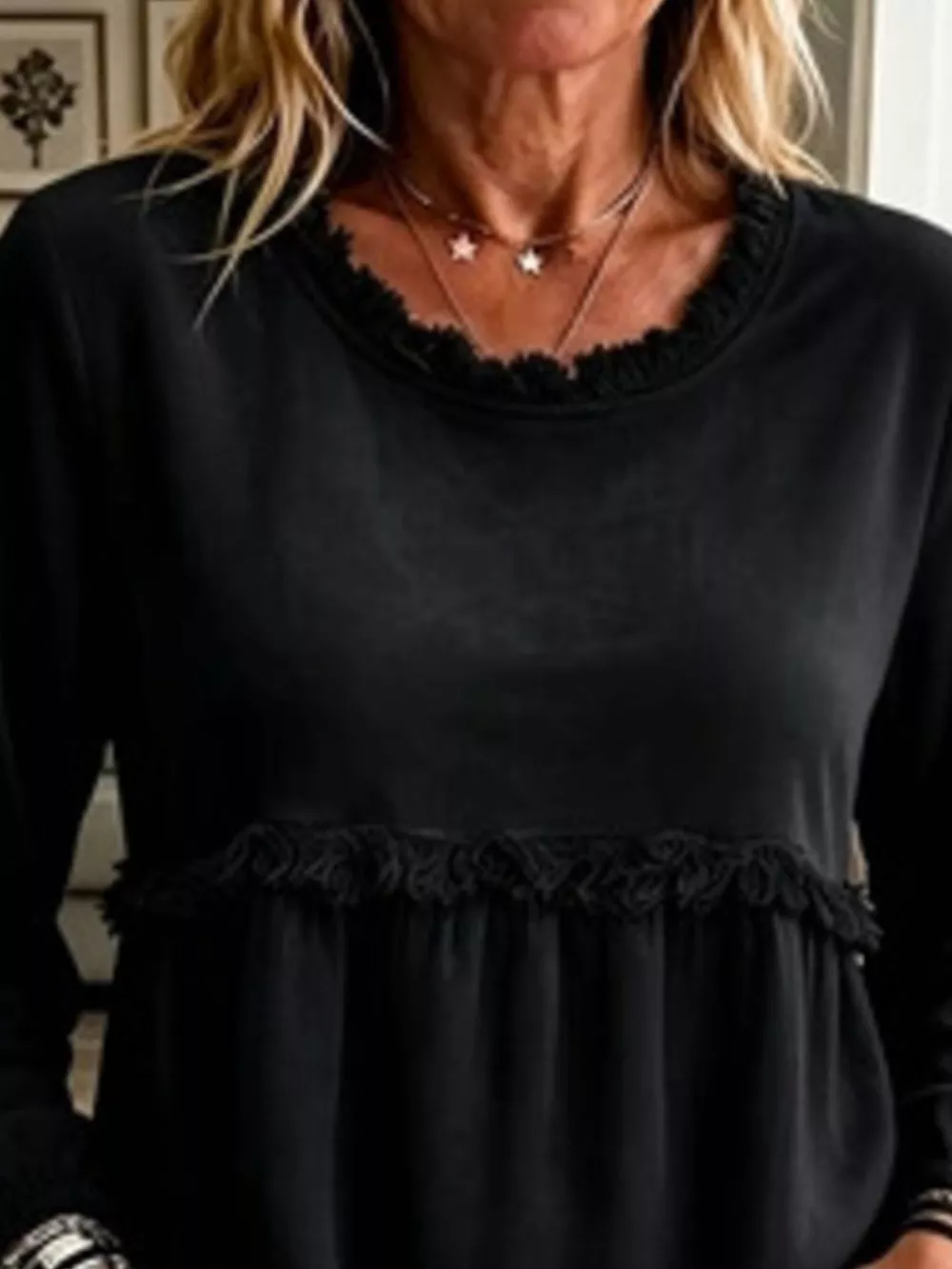 Fringed Hem Long Sleeve T-Shirt, image 14