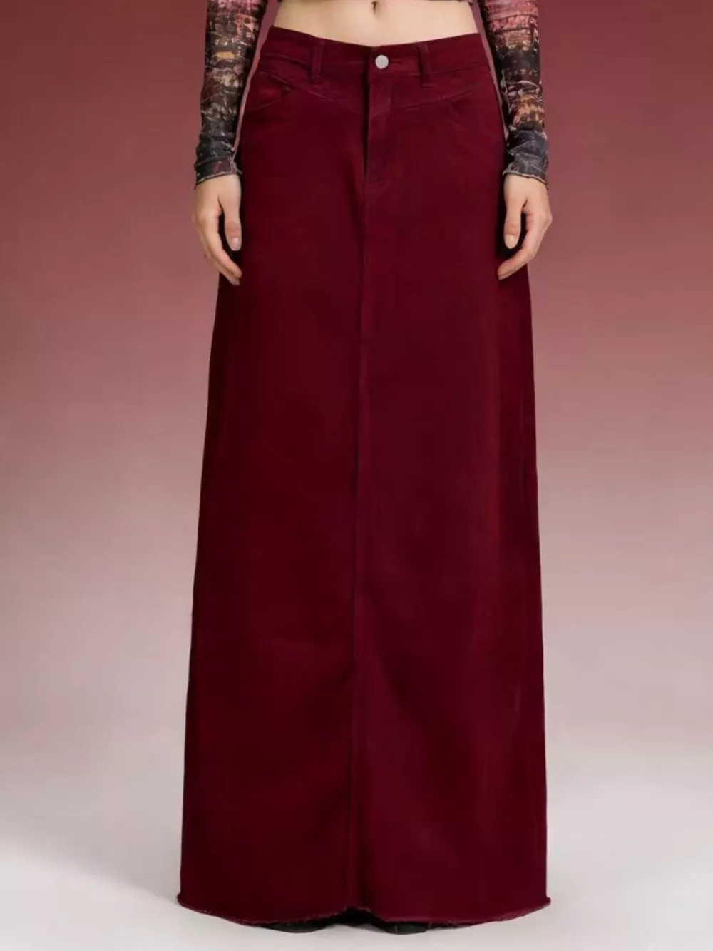 Raw Hem Maxi Denim Skirt, image 8