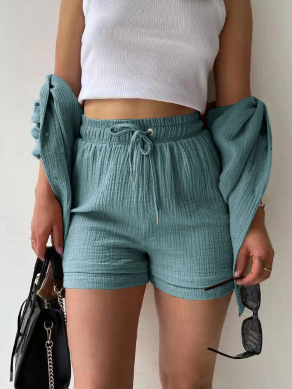 Textured Button Up Shirt and Shorts Set, image 10