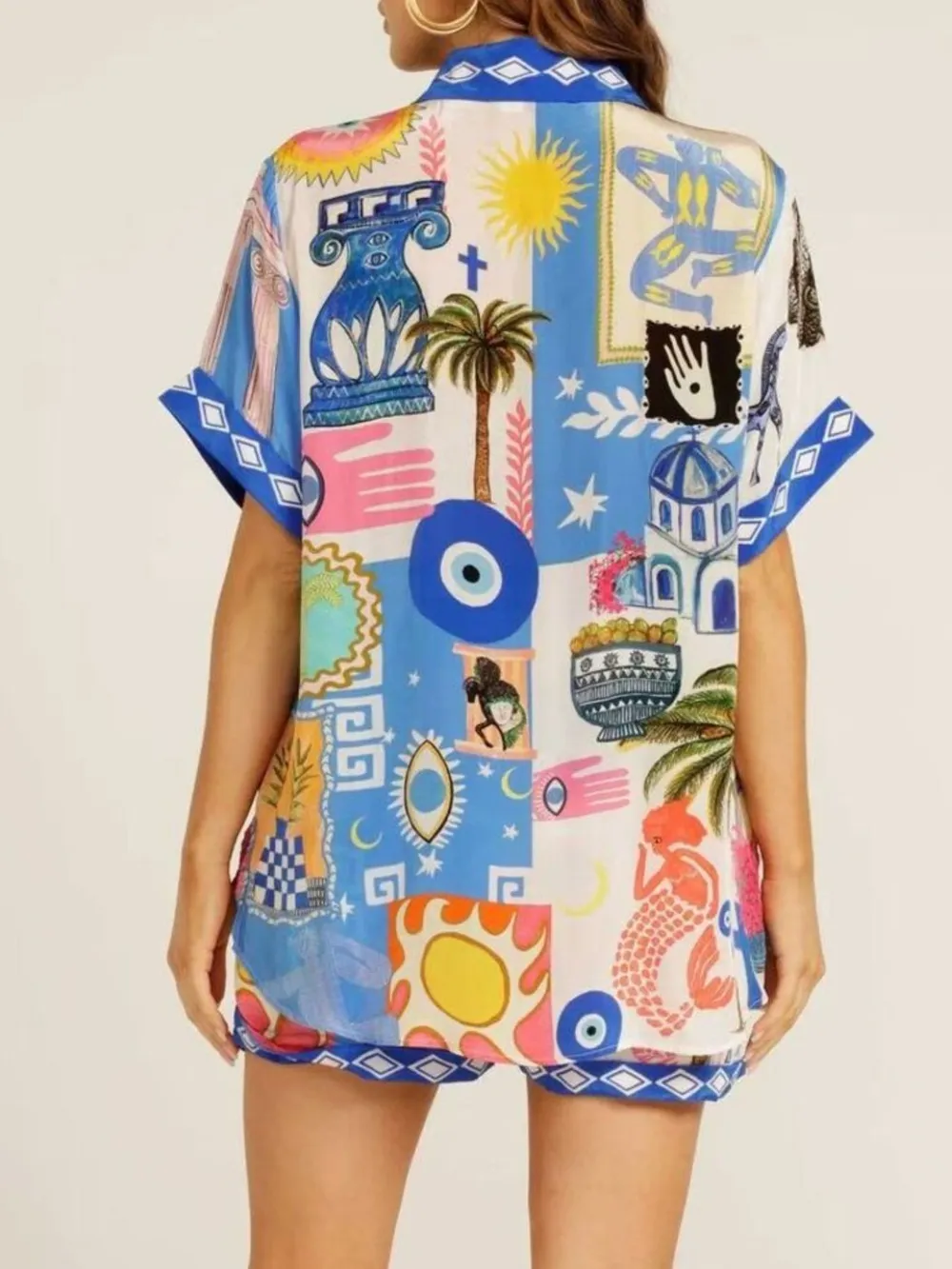 Printed Button Up Shirt and Shorts Set, image 4