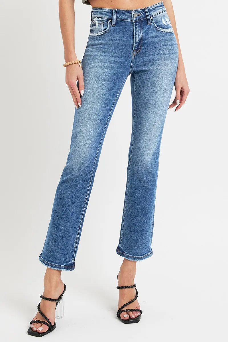 Full Size Mid Rise Ankle Straight Jeans with Pockets, image 4